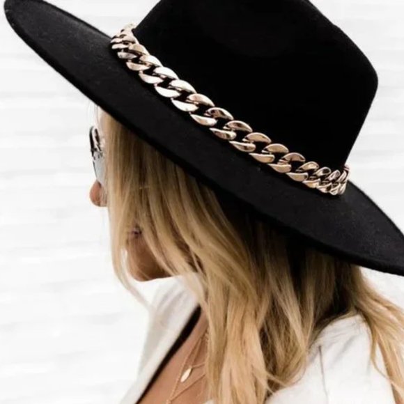 WIde BRIM FASHION HAT W/ CHAIN ACCENT - Picture 1 of 6